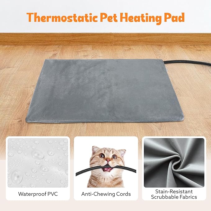 Heated Cat House for Indoor, Large Cat Bed with Heating Pad, Adjustable Temperature & Timing, with Fluffy Ball Hanging and Scratch Pad, Foldable Pet Hideaway for Small Medium and Large Cats（XL）