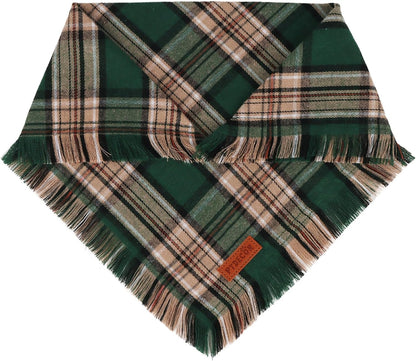 PTDECOR Christmas Dog Bandanas with Tassels Edges, Stylish Red Green Plaid Scarf Bib, Multiple Size, Reversible Triangle Christmas Bandanas for Small Dogs Puppies Cats(Small)