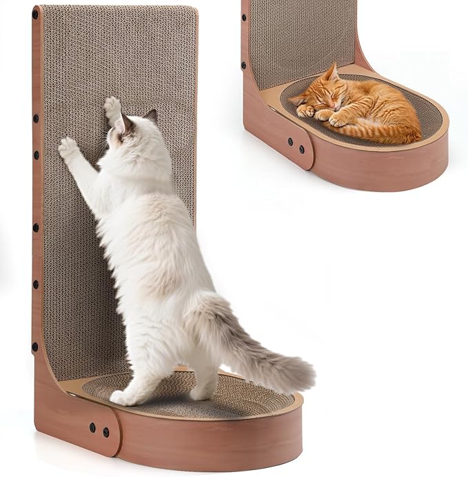Cat Scratcher, 2 in 1 Multifunctional L Shape Cat Scratch Pad Wall Mounted with Oval Cat Bed Bowl for Indoor Cats (1 PCS Cat Scratcher)