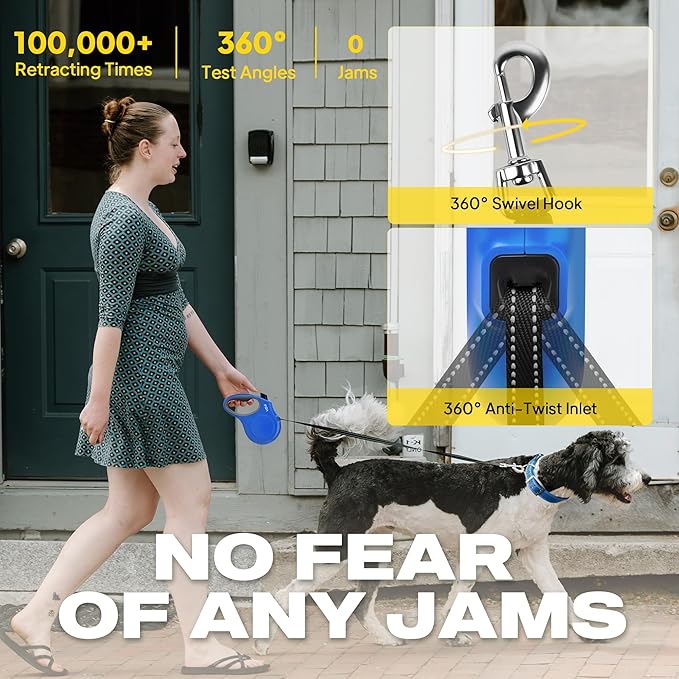 Fida Retractable Dog Leash, 16 ft Dog Walking Leash for Medium Dogs up to 44lbs, Tangle Free, Blue