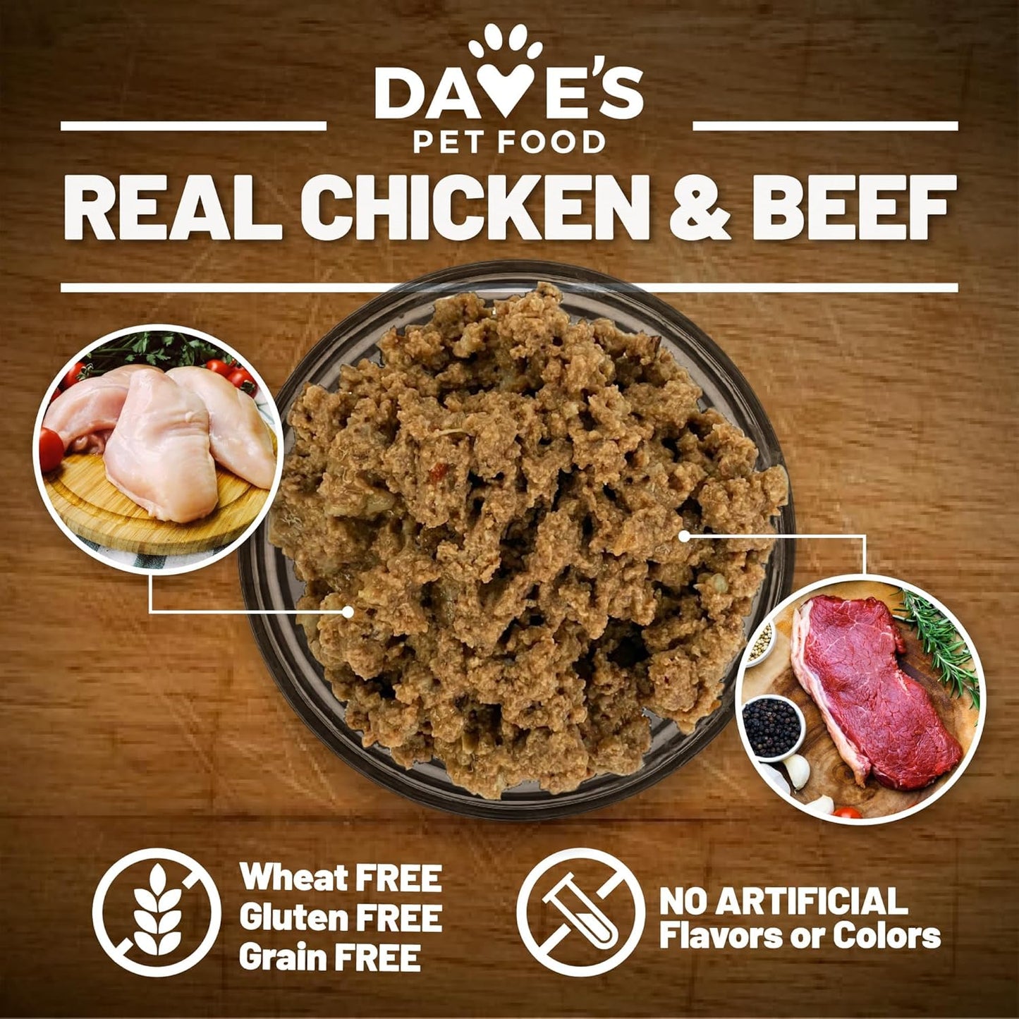 Dave's Pet Food Grain Free Wet Dog Food (95% Chicken & Beef), Made in USA, Limited Ingredients, Added Vitamins & Minerals, 12.5 oz Cans (12 Pack)