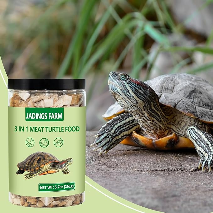 Turtle Food 5.7 OZ Natural Freeze-Dried Meat - Chicken, Duck, Salmon - Premium Food for Turtles, Box Turtle, Aquatic Turtle, Baby Turtles, Freeze Dried Turtle Treats
