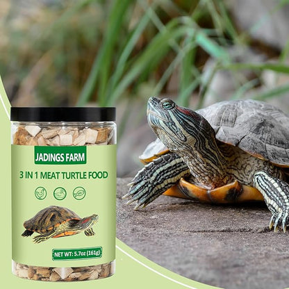 Turtle Food 5.7 OZ Natural Freeze-Dried Meat - Chicken, Duck, Salmon - Premium Food for Turtles, Box Turtle, Aquatic Turtle, Baby Turtles, Freeze Dried Turtle Treats