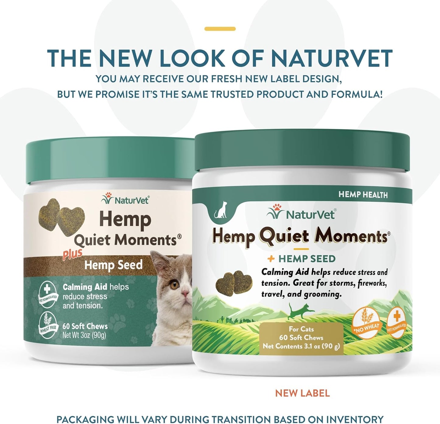 NaturVet Hemp Quiet Moments Plus Hemp Seed for Cats, 60 ct Soft Chews, Made in USA