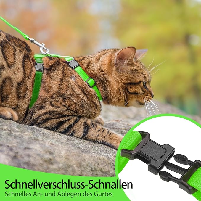 PUPTECK Adjustable Cat Harness and Leash Set Escape Proof Kitten Strap Collar for Walking Travel, Green