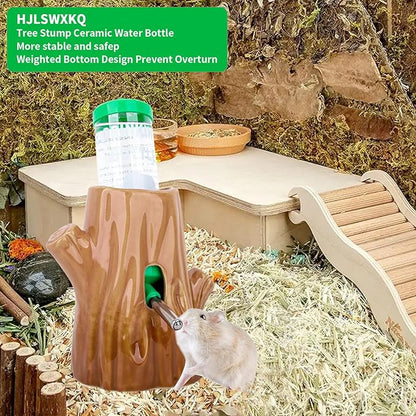 Coffee-Colored Stump-Shaped Ceramic Leak Proof Hamster Water Bottle Guinea Pig Drinker 4.27oz(125ML) with Bracket Suitable for Syrian Dwarf Hamster Mice Chinchillas Gerbils Other Small Animal