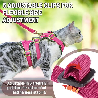 PUPTECK Cat Harness and Leash Set Escape Proof for Walking, Breathable Mesh Vest Adjustable Harness for Cats Puppy Small Animals, Reflective at Night, Fuschia Medium