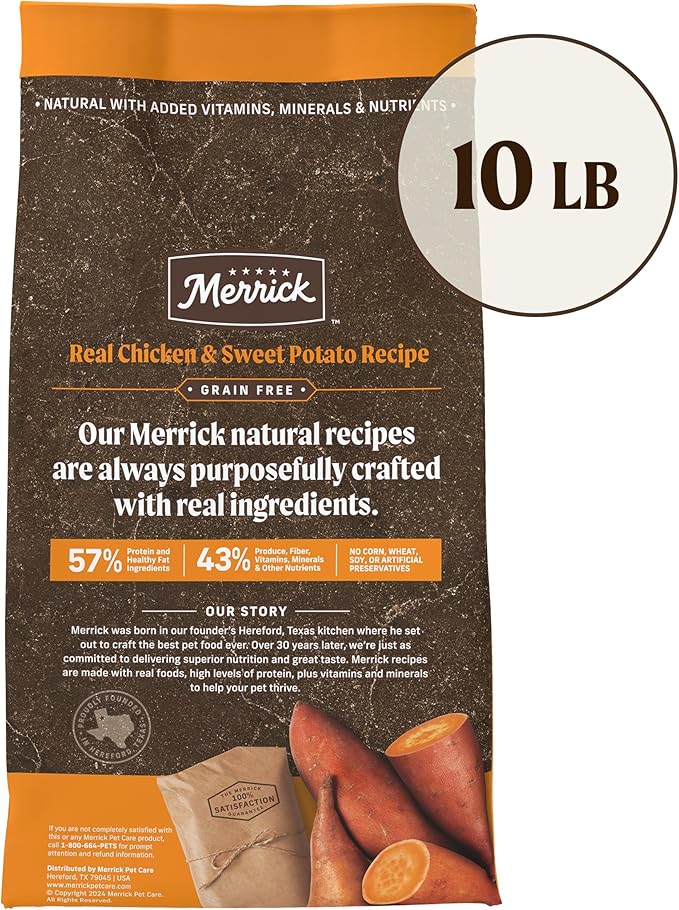 Merrick Premium Grain Free Dry Adult Dog Food, Wholesome And Natural Kibble With Real Chicken And Sweet Potato - 10.0 lb. Bag