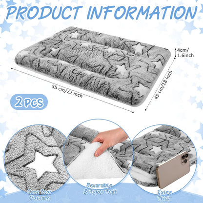 VitalCozy 2 Pack Self Warming Cat Mat Self Heating Pad Bed Reversible Machine Washable Reflects Body Heat Warm Thermal Pet Pad Crate Blanket for Feral and Indoor Cat(Double Star,22'' X 18'')