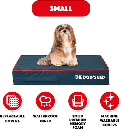 The Dog’s Bed Orthopedic Memory Foam Dog Bed, Small Blue/Red, Pain Relief for Arthritis, Hip & Elbow Dysplasia, Post Surgery, Lameness, Supportive, Calming, Waterproof Washable Cover