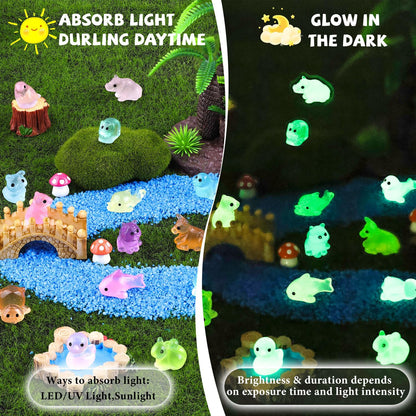 100PCS Random Mini Resin Animals Tiny Figurines Glow in Dark, Miniature Figures to Hide, Little Animal Toys Small Accessories for Topper Garden Dollhouse Landscape Aquarium Ornaments Crafts & Decor