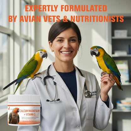 Calcium for Birds with Magnesium & Vitamins D3–Vet-Developed Formula for Parrots, Supports Strong Bones, Eggshell Health,Feather Growth,Muscle & Nerve Function,Dissolves Tasteless in Water,80 Servings