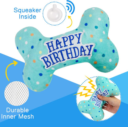 Prime Pets Dog Birthday Toys, 3 Pack, Crinkle Squeaky Dog Toys Set, Pet Toys for Small Medium Large Dogs, Stuffed Puppy Chew Toys, Dog Gift Toys