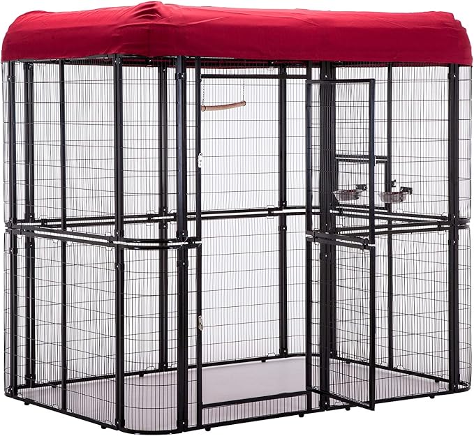 Large Black Walk in Bird Cage Parrot Macaw with Red Cover Top Parakeet Finch Budgie Lovebird Aviary Pet House Heavy Duty Big