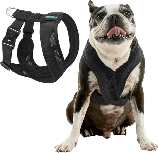 Gooby Comfort X One Dog Harness - Head-in Dog Harness for Small & Medium Sized Dogs - Escape-Free & Choke Free - Breathable Mesh, Shock Absorbing, Easy Snap & Swivel Buckles - Black, Medium