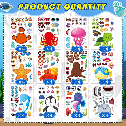 48 Sheets Ocean Stickers for Kids, Make Your Own Sea Animal Mix and Match Sticker Sheets, Make a Face Sticker, Summer Stickers for Kids 3-5 Birthday Party Favor, Teacher Reward