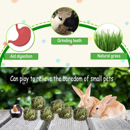 kathson Natural Rabbit Grass Ball,Timothy Grasses Chew Toys,Natural Weaving Molar Tooth Toy,Bunny Activity Play Balls for Chinchillas Hamster Guinea Pig and Small Animal (6 PCS)