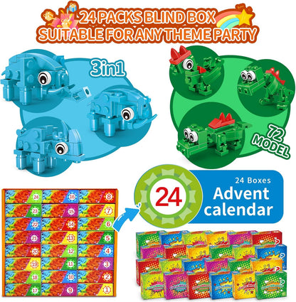 Party Favors for Kids - 24 Pack 72 Kinds of Animals Building Block Toy Goodie Bags Fillers Classroom Carnival Prizes Stuffers Gifts Building Set, Christmas Birthday Gift for Boys Girls Ages 6-12