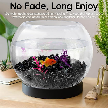 Meschett Colorful Glass Stones, 1 LB Fish Tank Gravel, Small Irregular Rainbow Aquarium Gravel for Aquarium Decorations and Turtle Tank, Sea Glass Beads Crystals for Fish Bowl, Vase Filler,Black