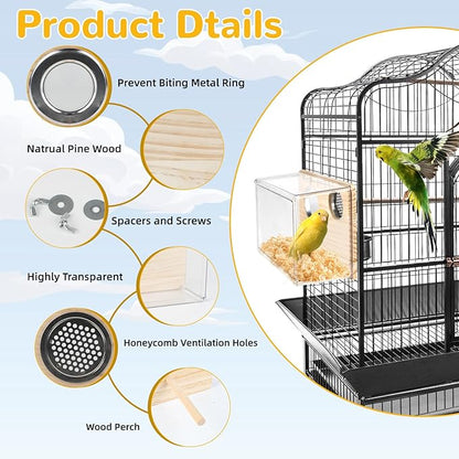 Parakeet Nesting Box for Cage, Transparent Acrylic Bird Nesting Box Bird Nest Clear Design, Bird House with Perch Breeding Box with Wood for Lovebird, Parakeet,Budgie, Parrot