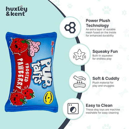 Huxley & Kent Funny Dog Toy w/Squeaker – Power Plush Squeaky Dog Toys for Small, Medium & Large Dogs – Soft Stuffed Animal for Indoor Play & Fetch - Pup-Tarts Frosted Pawberry, Large