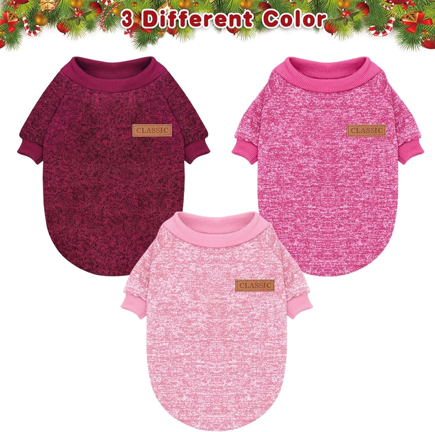 Idepet Pet Dog Classic Knitwear Sweater 3 Pcs, Fleece Coat for Small,Medium Dogs,Warm Pet Dog Cat Clothes,Soft Puppy Customes for Dog Grils Boys,Large