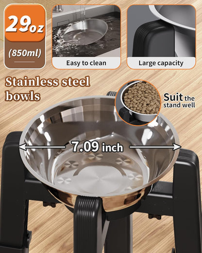CZPET Elevated Dog Bowl, Raised Dog Bowl Stand with 51oz Stainless Steel Bowl Large Capacity, Height and Size Adjustable & Anti-Slip Stand for Large Dogs