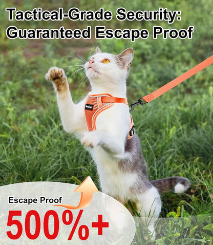 Cat Harness and Leash for Walking Escape Proof Soft Adjustable Cat Leash Breathable Comfortable Vest Easy to Wear Kitten Harness for Outdoor Travel Orange XS