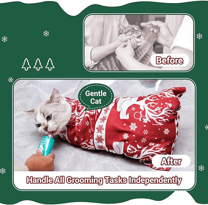 27.5" Large Cat Wrap for Nail Trimming，Self-adherent Cat Grooming Wrap for Adult Cat & Small Dog, Anti-Scratch Cat Swaddle Burrito Wrap for Medicine,Nail Clipping,Ear Cleaning,Teeth Brushing
