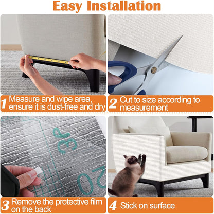 Cat Scratch Furniture Protector - 78.7" x 17" Trimmable Self-Adhesive Cats Claws Scratch Pads, DIY Cat Climbing Couch Protector for Scratch Post Cat Tree Replacement Indoor (Cream White)