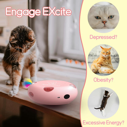 Interactive Cat Toy, Electric Cat Toys for Moving Concealed Feathers, Smart Sensor 7 Holes Whack a Mole Feather Toy, USB Charge Automatic Kitten Toys, Pink