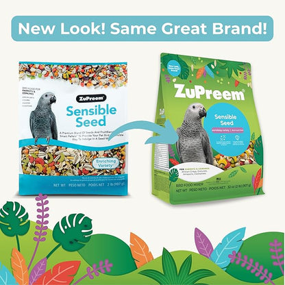 ZuPreem Sensible Seed Bird Food for Parrots and Conures, 2 lb bag (2-pack) - Premium Blend of Seeds and FruitBlend Pellets for Conures, Caiques, African Greys, Senegals, Amazons, Eclectus, Small Cocka