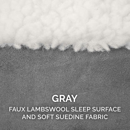 Furhaven 35" Round Orthopedic Dog Bed for Large/Medium Dogs w/ Removable Washable Cover, For Dogs Up to 50 lbs - Sherpa & Suede Snuggery - Gray, 35-inch