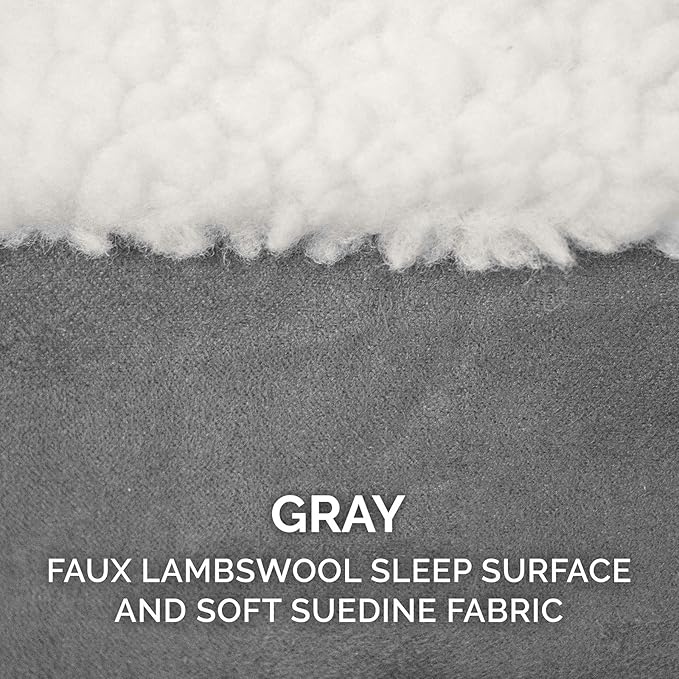 Furhaven 26" Round Orthopedic Dog Bed for Medium/Small Dogs w/ Removable Washable Cover, For Dogs Up to 30 lbs - Sherpa & Suede Snuggery - Gray, 26-inch