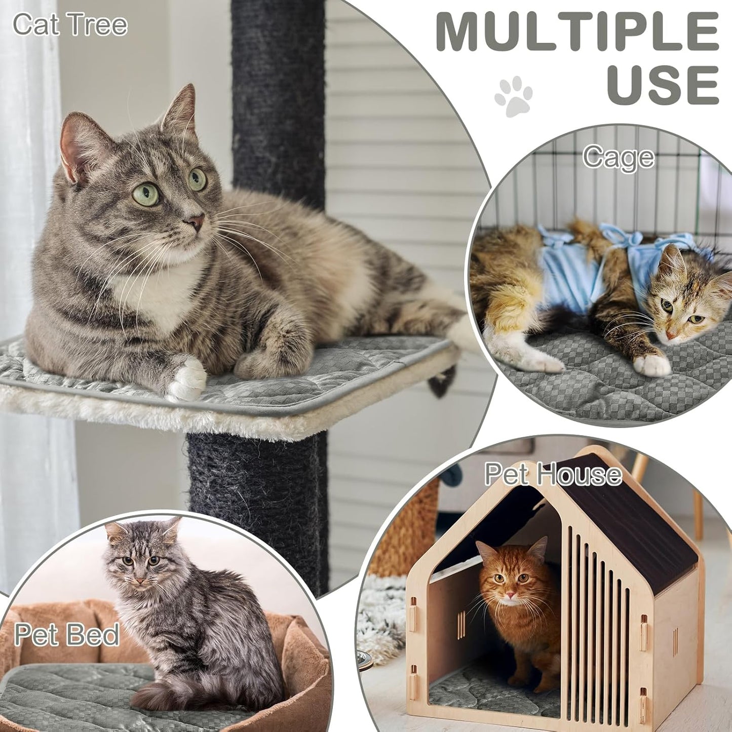 4 Pack Self Warming Cat Mat Self Heating Cat Pad Warm Thermal Pet Bed Washable Dog Crate Pad Body Heat Dog Bed Mat Blanket Non Slip Bottom for Outdoor Indoor Pets