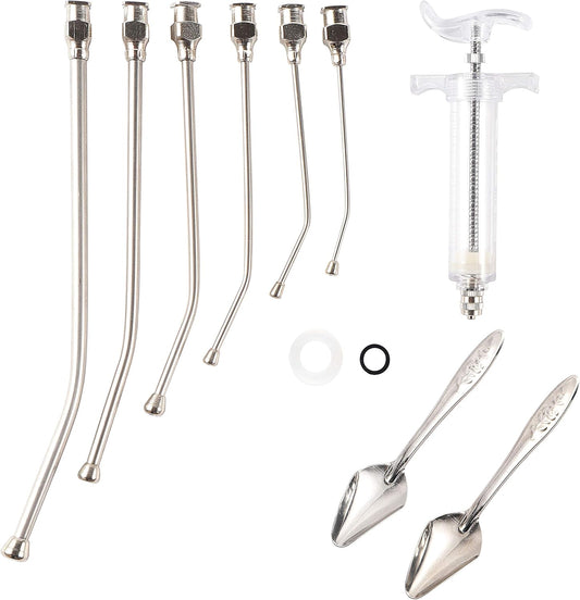 Baby Bird Feeding Syringe Feeding Tubes for Birds Parrot Hand Feeding Syringe with 6 Pcs Curved Gavage Tubes and Stainless Steel Metal Feeding Spoon (20ML)