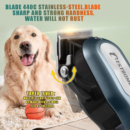 BESTBOMG Professional Dog Grooming Clippers for Thick Heavy Coats Low Noise High Power Rechargeable LED Display Cordless Pet Shaver for Small & Large Dogs Cats