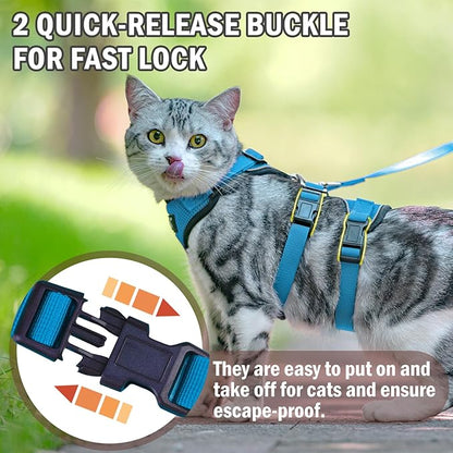 PUPTECK Cat Harness and Leash Set Escape Proof for Walking, Breathable Mash Vest Adjustable Harness for Cats Puppy Small Animals, Reflective at Night, Sky Blue Small