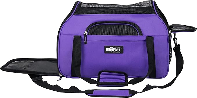 EliteField Soft Pet Carrier (3 Year Warranty, Airline Approved) Soft Sided Dog Puppy Cat Carrier Travel Bag (X-Large: 21" L x 12" W x 13" H, Purple)
