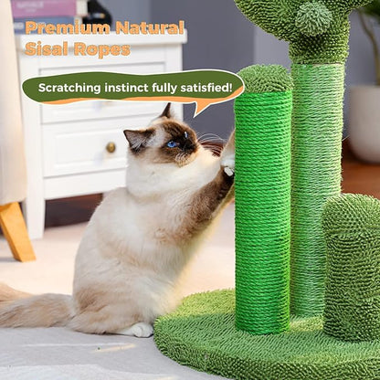 PAWZ Road Cat Scratching Post Cactus Cat Scratcher with 3 Scratching Poles and Dangling Ball Large 27 Inches