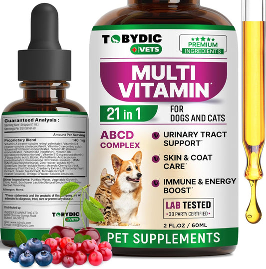 Cat & Dog Multivitamin 21 in 1 Pet Supplements with Cranberry & Glucosamine - Natural Medicine & Support for UTI, Urinary Tract, Bladder, Kidney, Skin Coat, Joints Treatment Made in USA