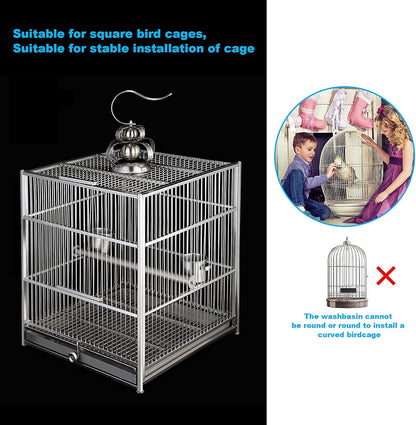 No Mess Bird Feeder for Cage - Automatic Bird Feeder Transparent Food Container Acrylic No Spill Cage Seed Catcher with Stainless Steel Hooks for Parrot Parakeet Cockatiels Lovebirds