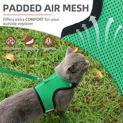 PUPTECK Soft Mesh Cat Vest Harness and Leash Set Puppy Padded Pet Harnesses Escape Proof for Cats Small Dogs Rabbits Bunny, Deep Green XL