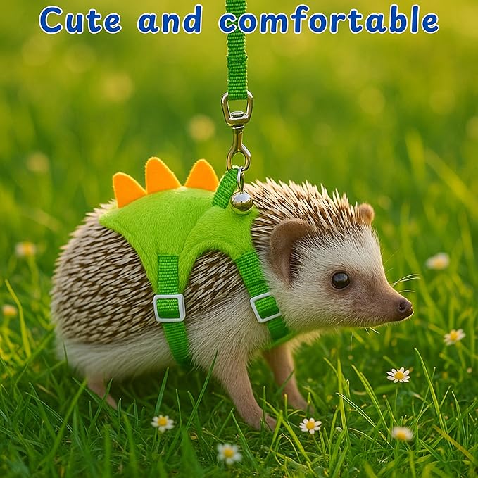 Hedgehog Leash and Harness Clothes Accessories, Dinosaur Shaped Harness Leash for Training Playing, Hamster Clothes for Ferret Guinea Pig Hamster, Hedgehog Accessories, Guinea Pig Outfits (Green)