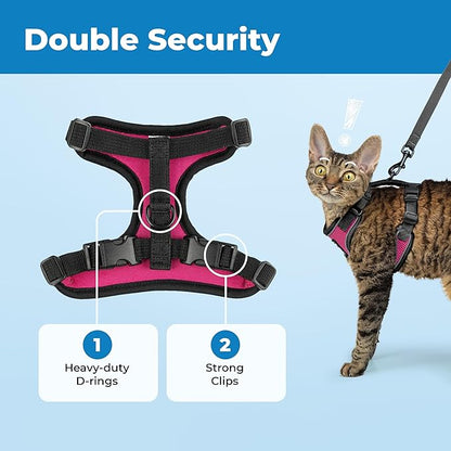 Voyager Escape Proof Cat Harness and Leash Set with Reflective Stitching, Neoprene Handle 5ft - Supports Small, Medium and Large Cats, Kittens for Walking by Best Pet Supplies - BT-Fuchsia, XXXS