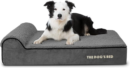The Dog’s Bed Orthopedic Headrest Dog Bed Large Grey Plush, Memory Foam, Pain Relief for Arthritis, Hip & Elbow Dysplasia, Post Surgery, Lameness, Waterproof Washable Cover