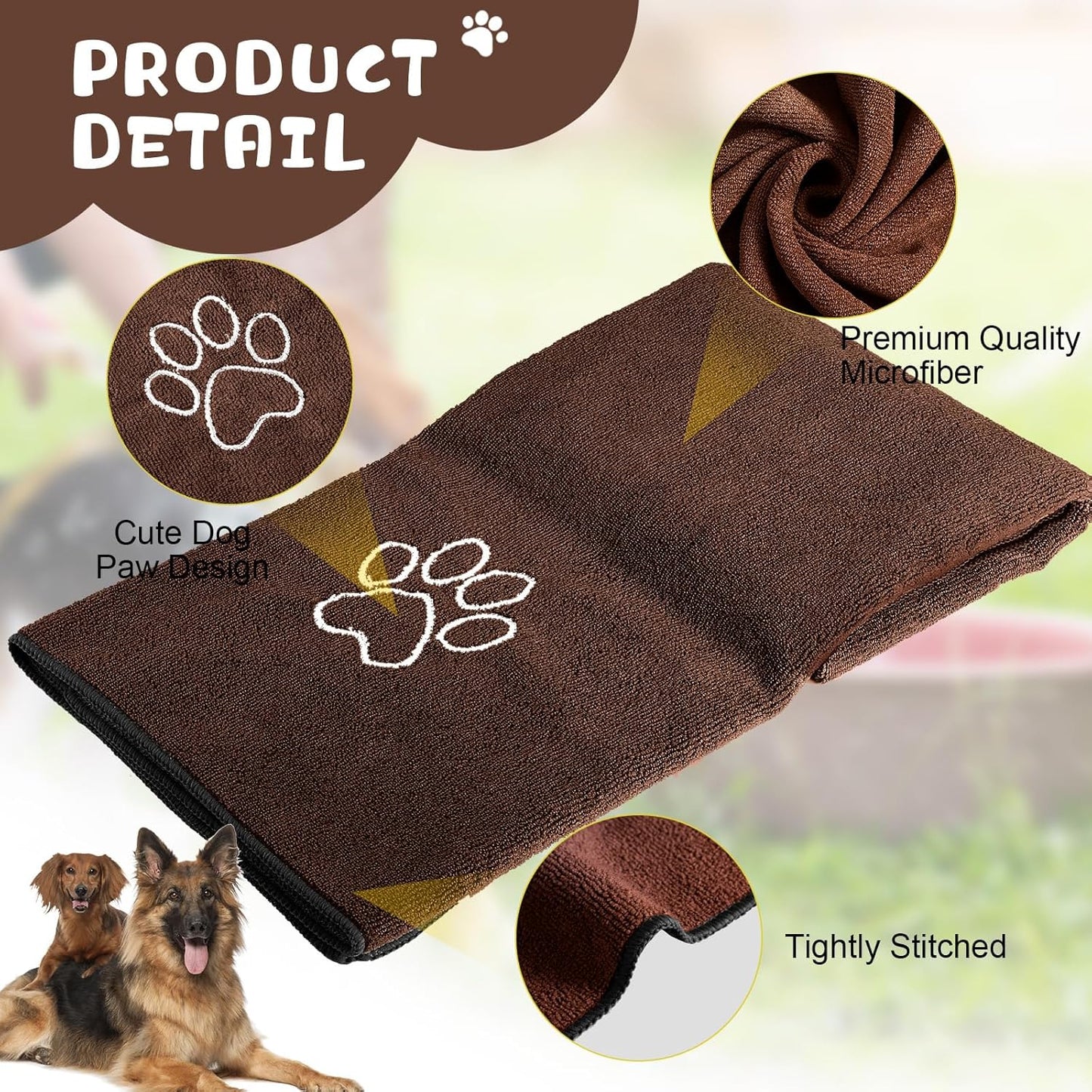 Chumia 4 Pack Dog Towels for Drying Large Microfiber Grooming Tools Absorbent Soft Bath Supplies with Embroidered Paw for Small Medium Pet Products(16 x 32 Inch,Gray, Coffee)