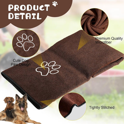 Chumia 4 Pack Dog Towels for Drying Large Microfiber Grooming Tools Absorbent Soft Bath Supplies with Embroidered Paw for Small Medium Pet Products(16 x 32 Inch,Gray, Coffee)