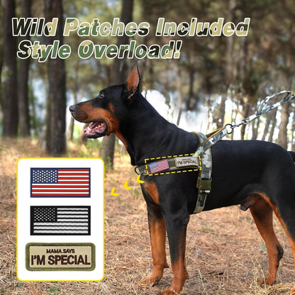 Forestpaw No Pull Dog Harness with Large Handle,Slip on Reflective Vest with Quick Release Buckle,Comfortable Flannel Lining for Medium Large Dogs Walking Training (Includes 3 Patches),Green Camo M