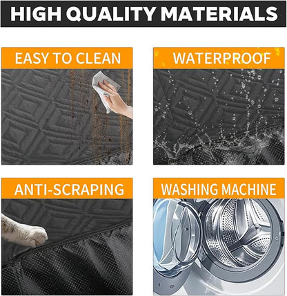 Dog Back Seat Extender & Car Seat Cover - Upgraded PU Leather, Hard Bottom Holds 400lbs, Waterproof Anti-Scratch Dog Hammock for Cars, SUVs, Trucks Easy to Clean + Pets Safety Belt (BLACK-XL)